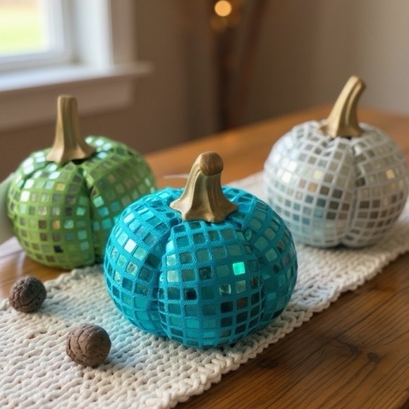Target Bullseye Mini Disco Pumpkins in Green, Silver, and Blue - NWT - Picture 1 of 9